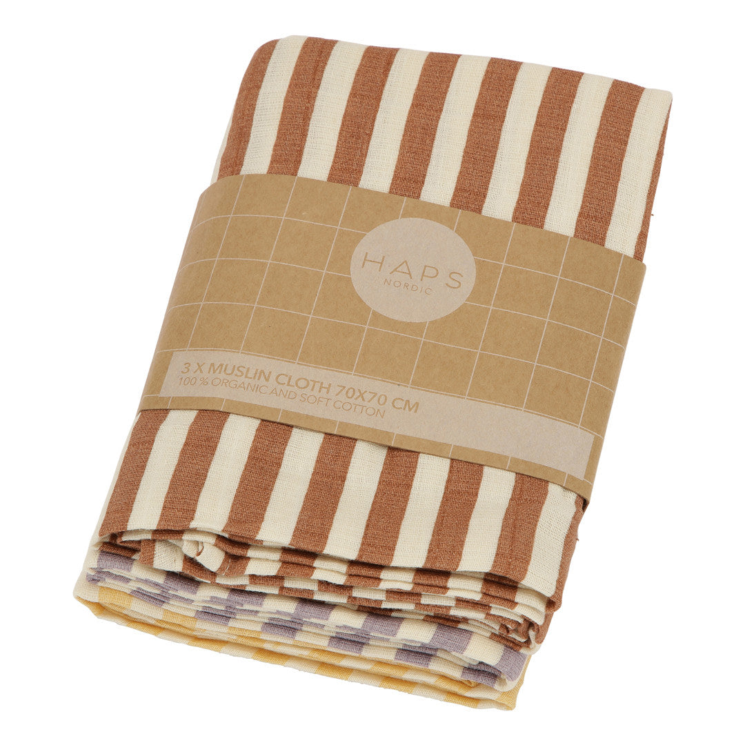 MUSLIN STOFBLE - 3-pak - Marine stripe warm