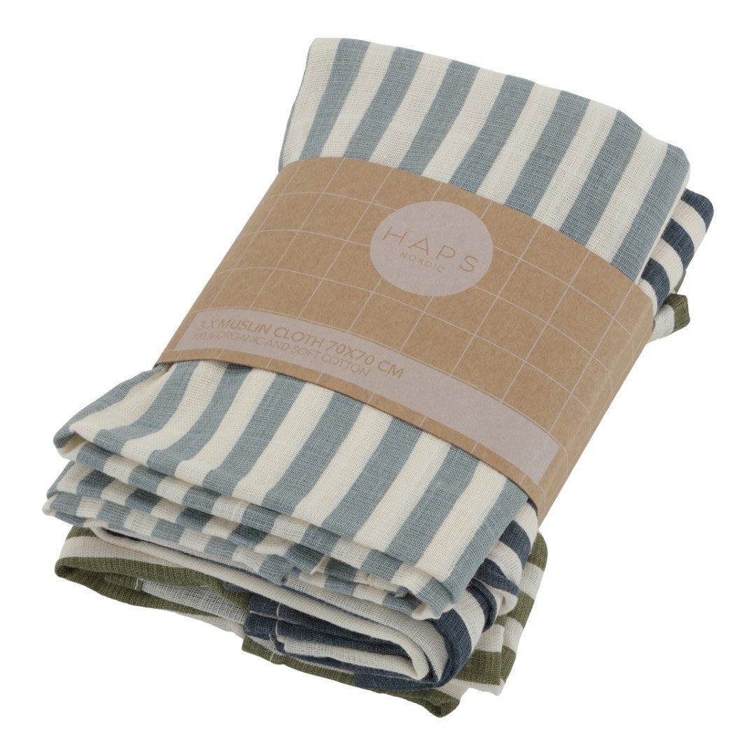 MUSLIN STOFBLE - 3-pak - Marine stripe cold
