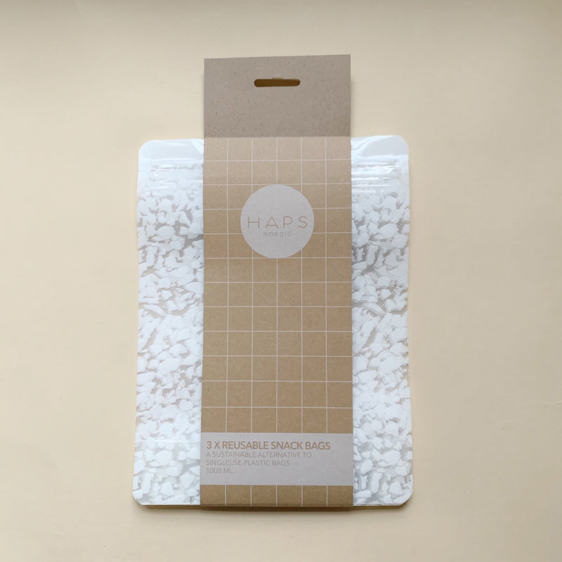 Haps Nordic 3-pak Genanvendelig Snackbag 1000ml Snack bags Transparent Terrazzo