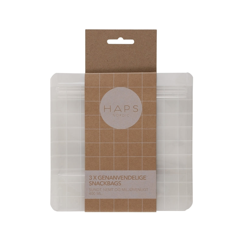 Haps Nordic 3-pak Genanvendelig Snackbag 400ml Snack bags Transparent Check